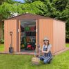 9.1' x 10.5' Outdoor Metal Storage Shed, Garden Tool Shed Storage House with Double Sliding Doors and 4 Vents for Backyard, Patio, Lawn, coffee