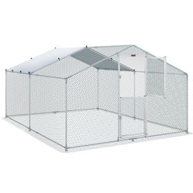 VEVOR Metal Chicken Coop, 13.1 x 9.8 x 6.6 ft Large Chicken Run, Peaked Roof Outdoor Walk-in Poultry Pen Cage for Farm or Backyard, with Water-proof C