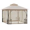 10' x 10' Patio Gazebo, Double Roof Outdoor Gazebo Canopy Shelter with Netting, Steel Corner Frame for Garden, Lawn, Backyard and Deck, Beige