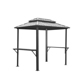 Grill Gazebo 8' √ó 6', Aluminum BBQ Gazebo Outdoor Metal Frame with Shelves Serving Tables, Permanent Double Roof Hard top Gazebos for Patio Lawn Deck