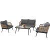 4 Pieces Patio Furniture Set, PE Rattan Wicker 4 Pcs Outdoor Sofa Set w/Washable Cushion and Tempered Glass Tabletop, Conversation Furniture for Garde