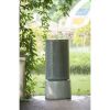 44" Tall Large Modern Cylinder Ribbed Tower Water Fountain, Contemporary Antique Finish Outdoor Bird Bath Concrete Fountain