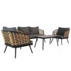 4 Pieces Patio Furniture Set, PE Rattan Wicker 4 Pcs Outdoor Sofa Set w/Washable Cushion and Tempered Glass Tabletop, Conversation Furniture for Garde