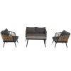 4 Pieces Patio Furniture Set, PE Rattan Wicker 4 Pcs Outdoor Sofa Set w/Washable Cushion and Tempered Glass Tabletop, Conversation Furniture for Garde