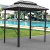 Grill Gazebo 8' √ó 6', Aluminum BBQ Gazebo Outdoor Metal Frame with Shelves Serving Tables, Permanent Double Roof Hard top Gazebos for Patio Lawn Deck