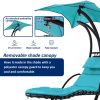 Hanging Chaise Lounger with Removable Canopy, Outdoor Swing Chair with Built-in Pillow, Hanging Curved Chaise Lounge Chair Swing for Patio Porch Pools