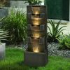 39.3inches High Concrete Modern Water Fountain with LED Lights for Home Garden Backyard Decor