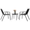 3-Piece Patio Bistro Table Set, Outdoor Furniture Set with 2 Stackable Patio Dining Chairs and Glass Table for Yard Balcony Porch, Black and Coffee