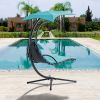 Hanging Chaise Lounger with Removable Canopy, Outdoor Swing Chair with Built-in Pillow, Hanging Curved Chaise Lounge Chair Swing for Patio Porch Pools