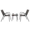 3-Piece Patio Bistro Table Set, Outdoor Furniture Set with 2 Stackable Patio Dining Chairs and Glass Table for Yard Balcony Porch, Black and Coffee