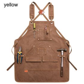 Durable Work Apron with Tool Pockets Heavy Duty Unisex Canvas Adjustable Cross-Back Straps Apron For Carpenter Painting Home BBQ (Ships From: China, Color: Upgrade Yellow)