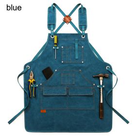 Durable Work Apron with Tool Pockets Heavy Duty Unisex Canvas Adjustable Cross-Back Straps Apron For Carpenter Painting Home BBQ (Ships From: China, Color: Upgrade Blue)