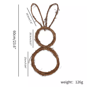 2023 New Easter Bunny Wreath DIY Folded Rattan Wreath Bunny Pendant Easter Decoration for Home Holiday Party Decoration Supplies (Ships From: CN, Color: No Light)