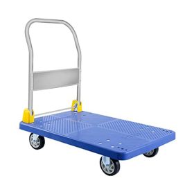 Foldable Push Hand Cart for Loading and Storage (Weight Capacity: 880 lbs, Color: Blue)