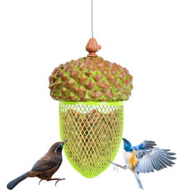 Outdoor Metal Seed Guard Deterrent Squirrel-Proof Caged Tube Wild Bird Feeder (Type: bird, Color: green B)