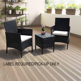 3 Piece Rattan Seating set with Cushions (Color: Black)