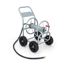 Garden Water Hose Reel Cart with 4 Wheels and Non-slip Grip (Color: sliver)