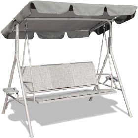 3 Person Patio Swing Seat with Adjustable Canopy for Patio, Garden, Poolside, Balcony (Color: Grey)