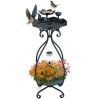 Solar Outdoor Bird Bath Feeder Combo with Flower Planter Pedestal and Solar Lights