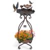 Solar Outdoor Bird Bath Feeder Combo with Flower Planter Pedestal and Solar Lights