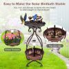 Solar Outdoor Bird Bath Feeder Combo with Flower Planter Pedestal and Solar Lights