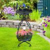 Solar Outdoor Bird Bath Feeder Combo with Flower Planter Pedestal and Solar Lights