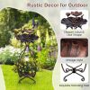 Solar Outdoor Bird Bath Feeder Combo with Flower Planter Pedestal and Solar Lights