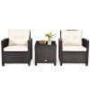 3 Pieces Rattan Patio Furniture Set with Washable Cushion