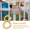 2023 New Easter Bunny Wreath DIY Folded Rattan Wreath Bunny Pendant Easter Decoration for Home Holiday Party Decoration Supplies