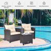 3 Pieces Rattan Patio Furniture Set with Washable Cushion