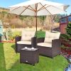 3 Pieces Rattan Patio Furniture Set with Washable Cushion