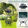 Solar Outdoor Bird Bath Feeder Combo with Flower Planter Pedestal and Solar Lights